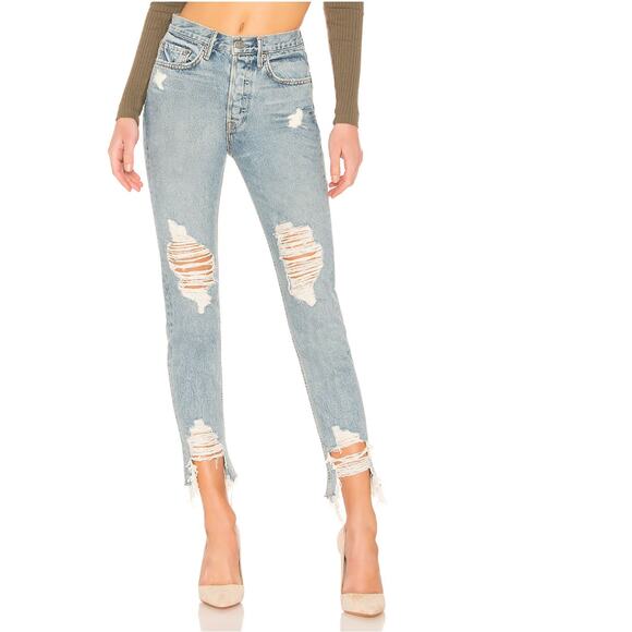 GRLFRND Karolina Button Fly Crop High-Rise Skinny Jean Plus Size 32 - Picture 1 of 13